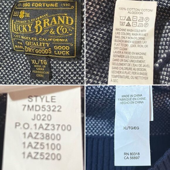 Lucky Brand Blue Cream Novelty Crew Sweater Buffalo Stars Americana Design XL - Picture 10 of 11